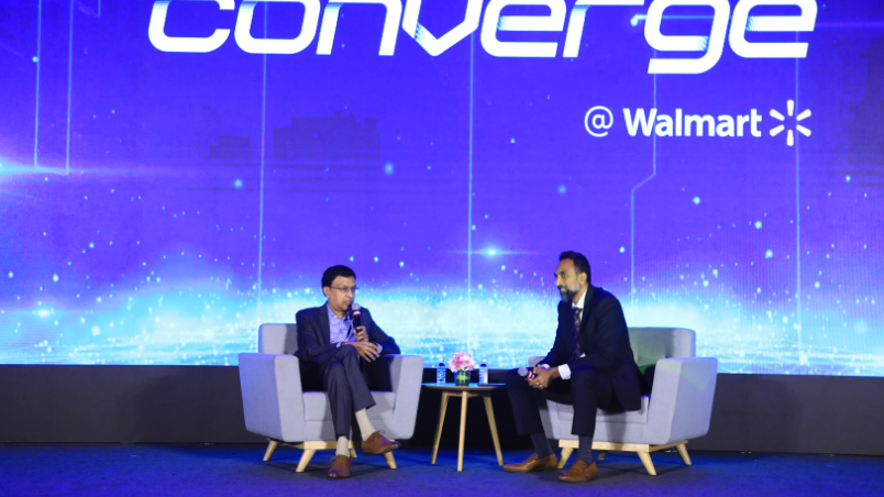 Vishal Krishna, Founder, UpstreamLife Media Pvt. Ltd., and Hari Vasudev, EVP, Global Tech Platform, Walmart Global Tech, in a fireside chat on stage at Converge @ Walmart.
