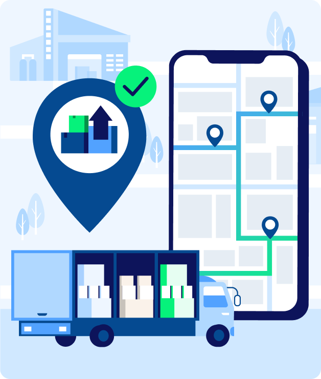 route optimiztion software graphic of truck carrying packages