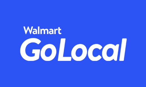 Branding text for Walmart GoLocal on a blue background